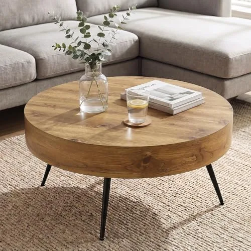 lktart round coffee table mid century small coffee table with metal legs wood coffee table accent center table for living room apartment small space 315d brown